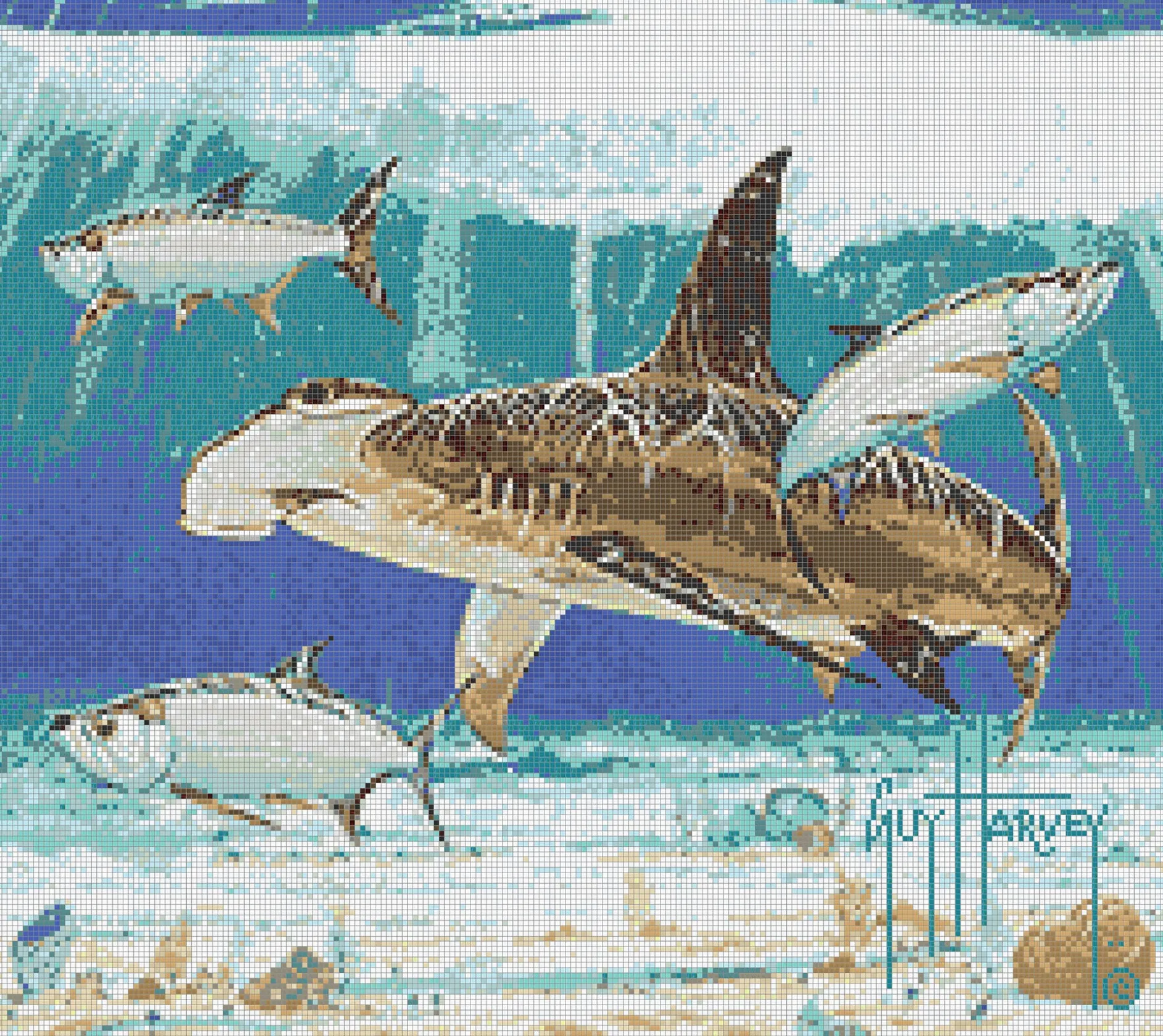 Hammerhead Shark Mosaic Mural - Small