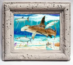 "Hammerhead Shark with Tarpon" Tile Art