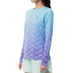 Ladies Blue Scale Long Sleeve Raglan Slub Shirt