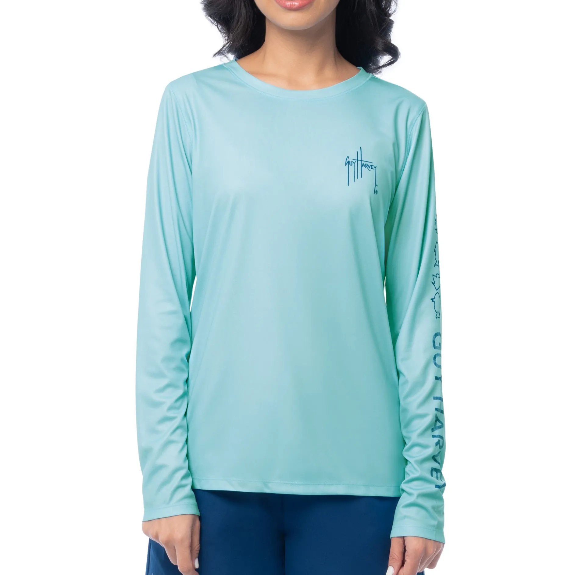 Ladies Blue Solid Long Sleeve Sun Protection Shirt