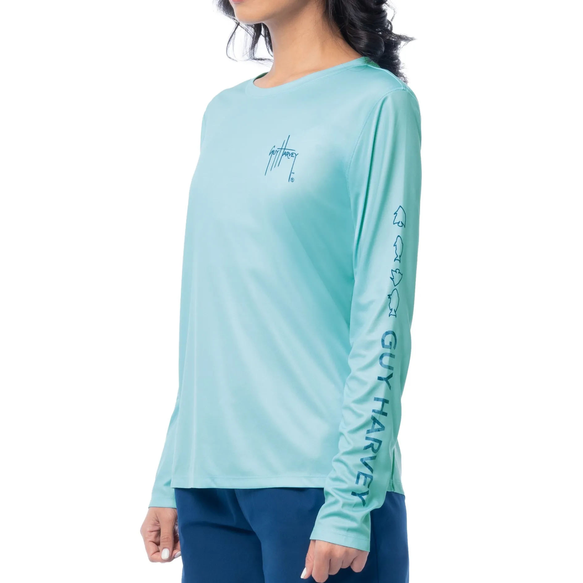 Ladies Blue Solid Long Sleeve Sun Protection Shirt