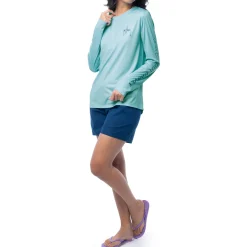 Ladies Blue Solid Long Sleeve Sun Protection Shirt