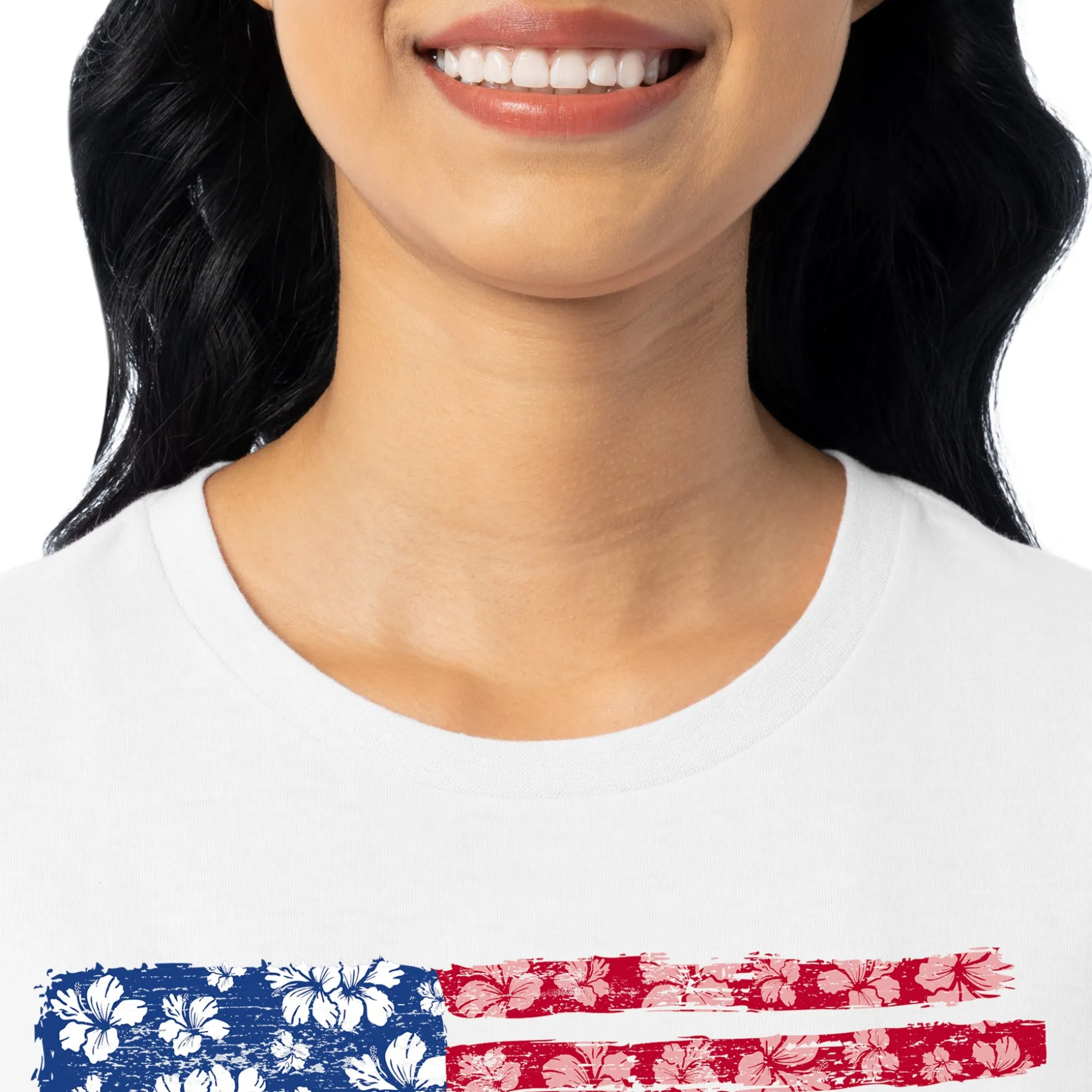 Ladies Flower Floral Short Sleeve Crew Neck T-Shirt