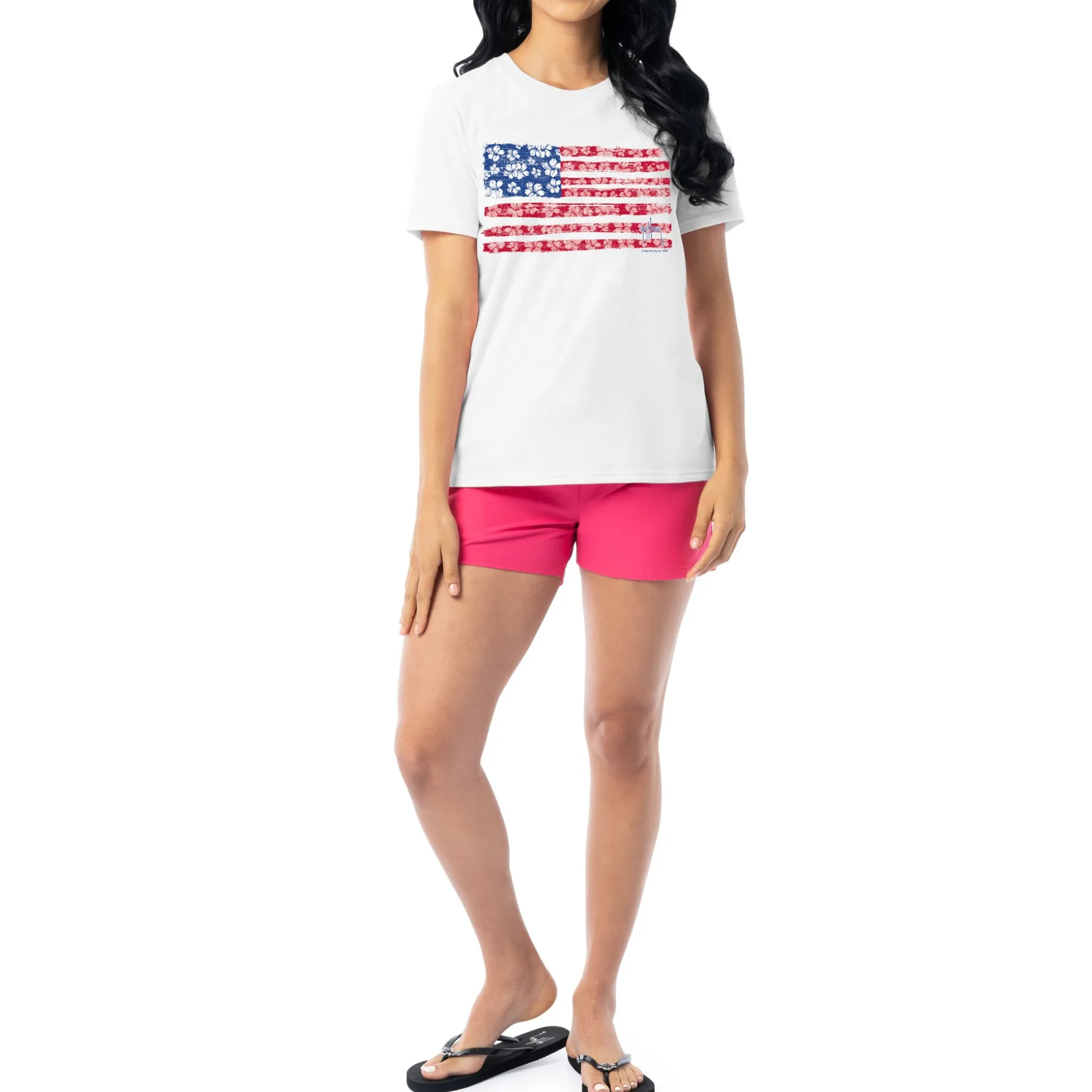 Ladies Flower Floral Short Sleeve Crew Neck T-Shirt