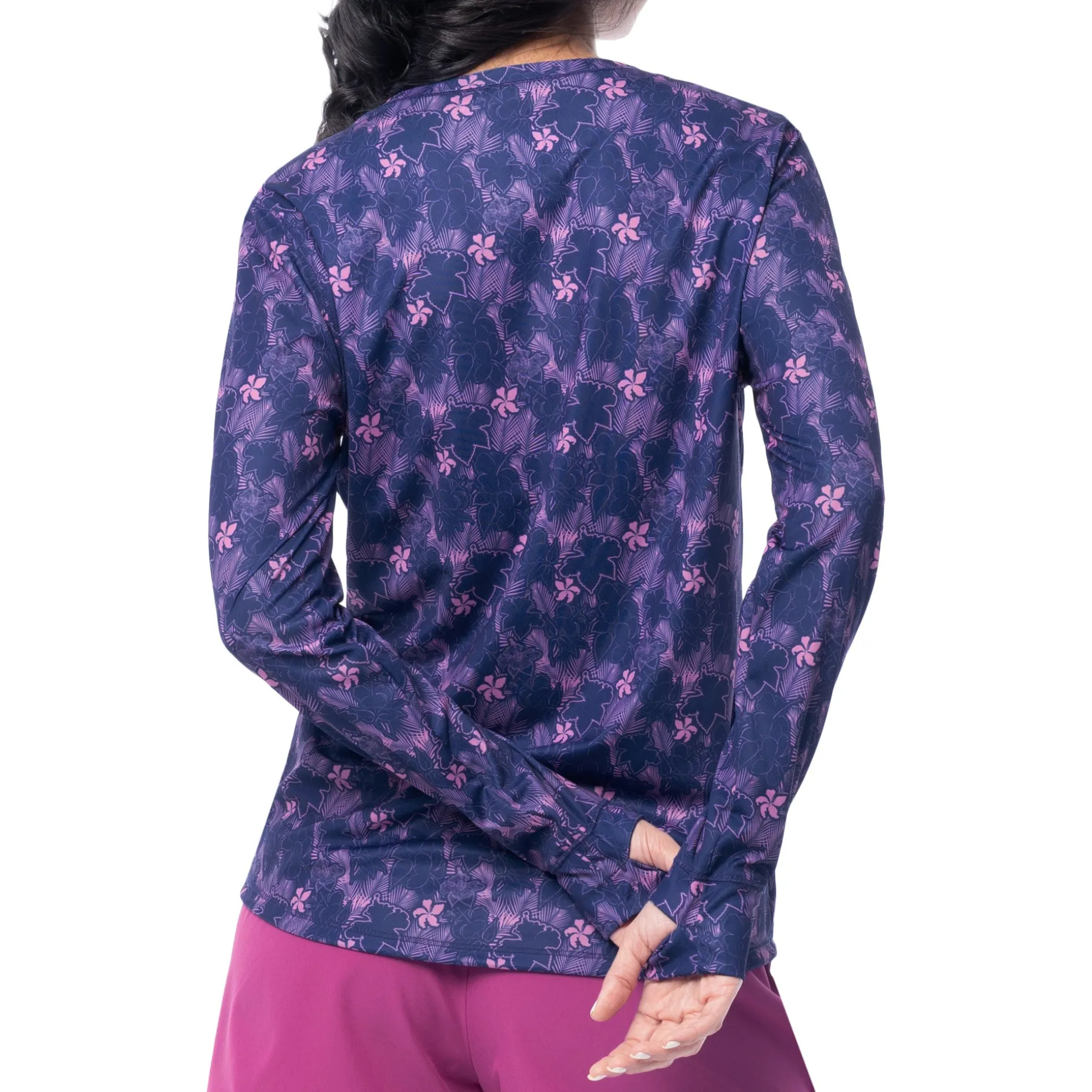 Ladies Hibiscus Outline Long Sleeve Sun Protection Shirt