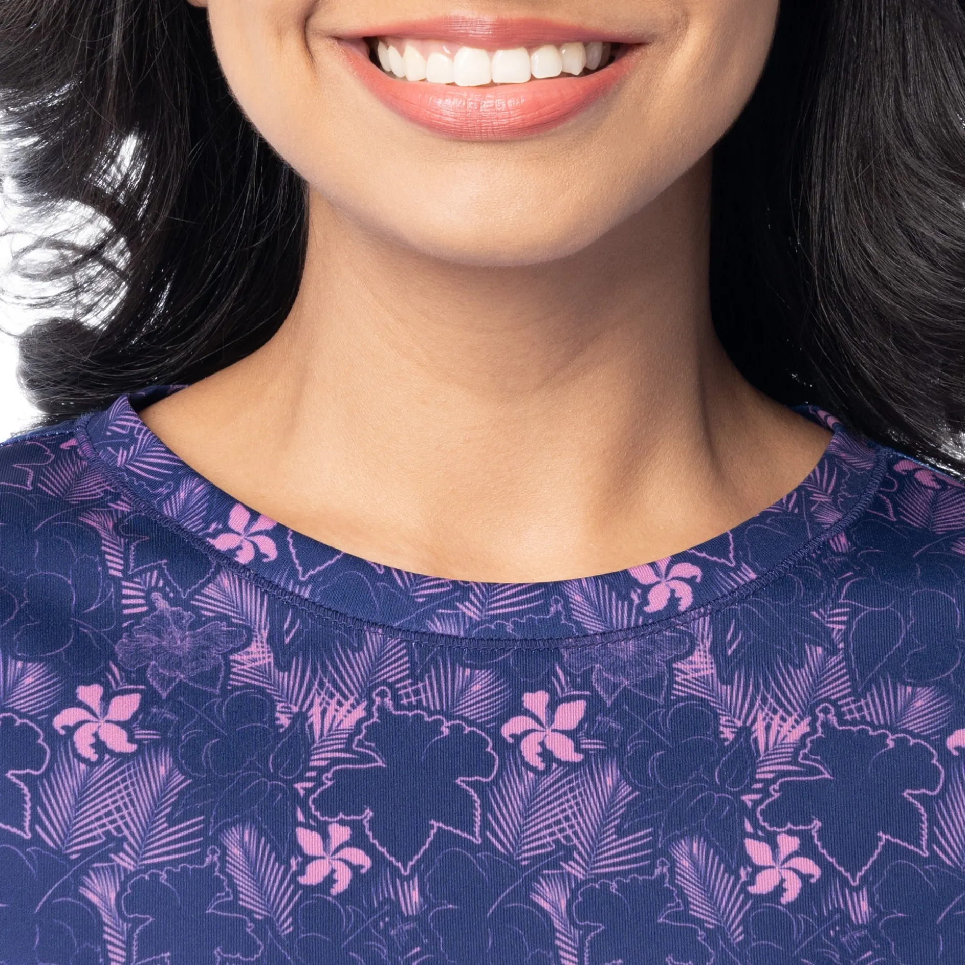 Ladies Hibiscus Outline Long Sleeve Sun Protection Shirt