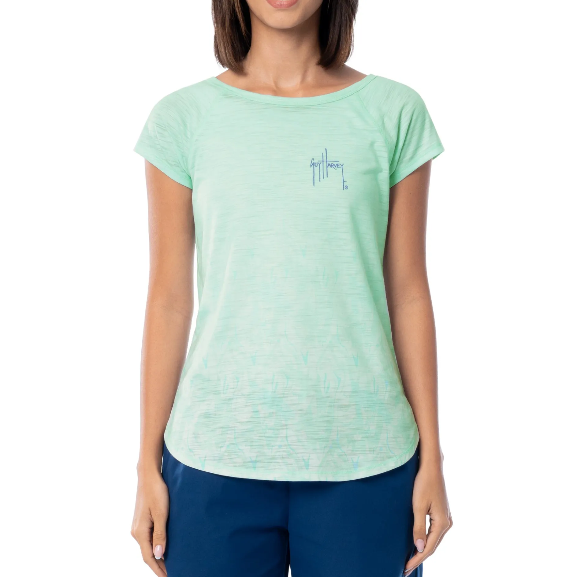 Ladies Marble Turtles Short Sleeve Poly/Rayon Slub Top