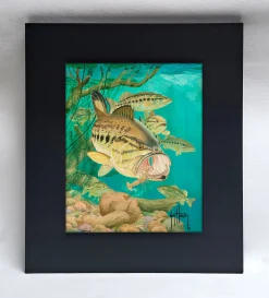 "Largemouth Bass with Crayfish" Tile Art