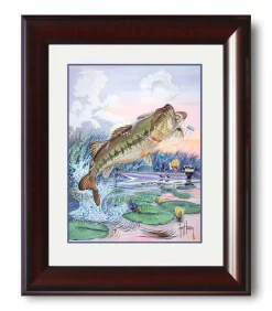 "Largemouth Bass with Fisherman" Mini Print