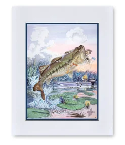 "Largemouth Bass with Fisherman" Mini Print