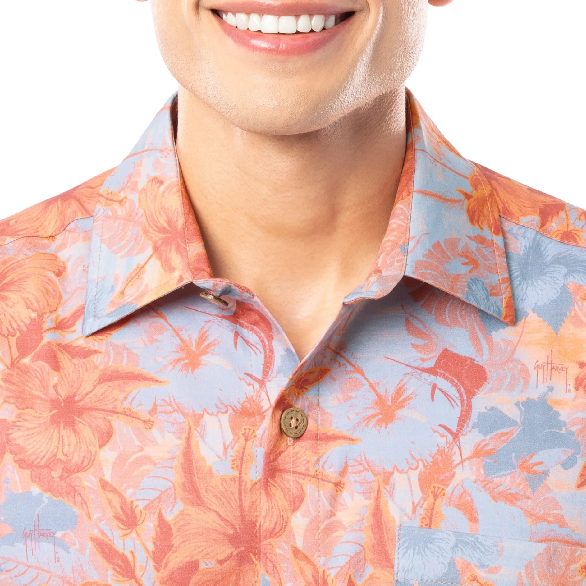 Men's Coral Hibiscus Key Printed Resort Shirt