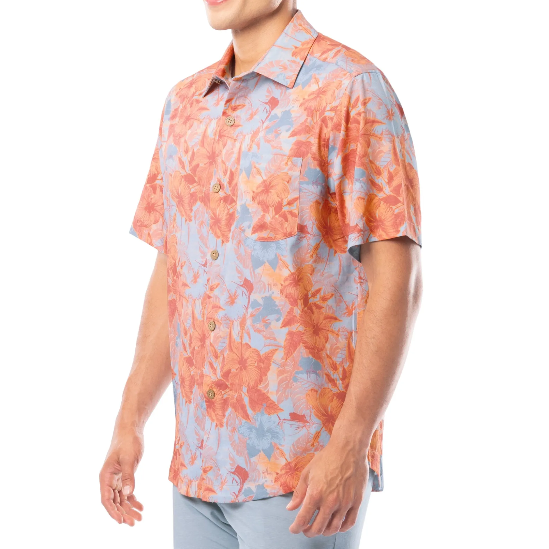 Men's Coral Hibiscus Key Printed Resort Shirt