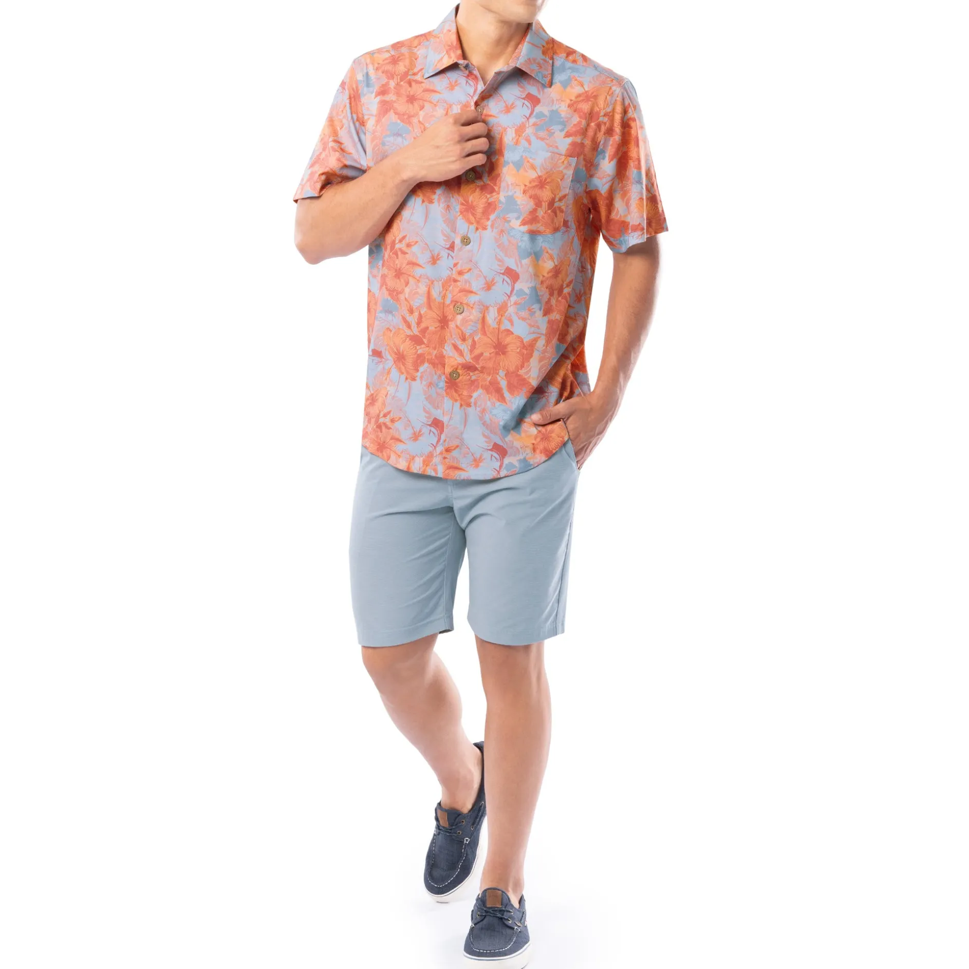 Men's Coral Hibiscus Key Printed Resort Shirt