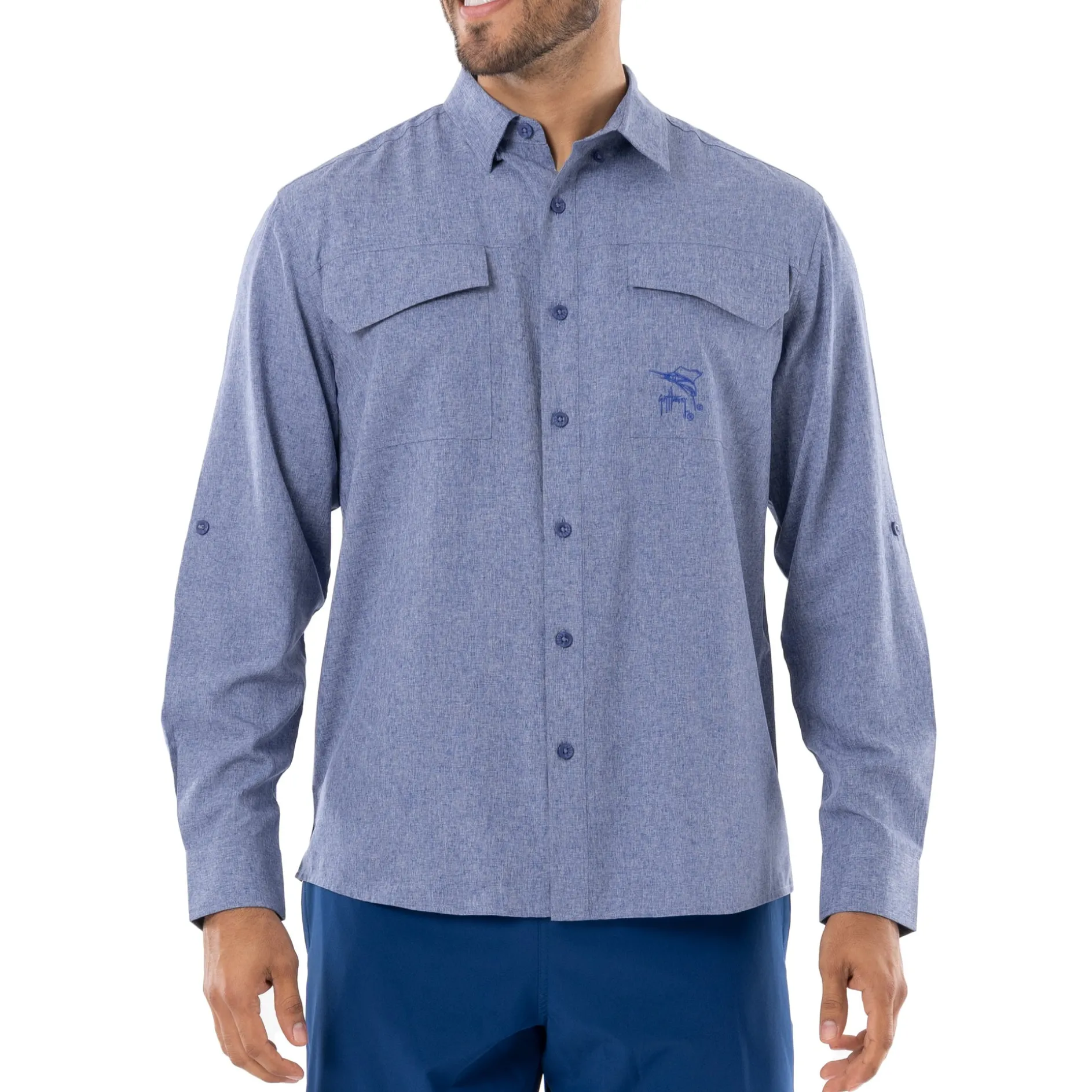 Men's Long Sleeve Heather Textured Performance Fishing Shirt