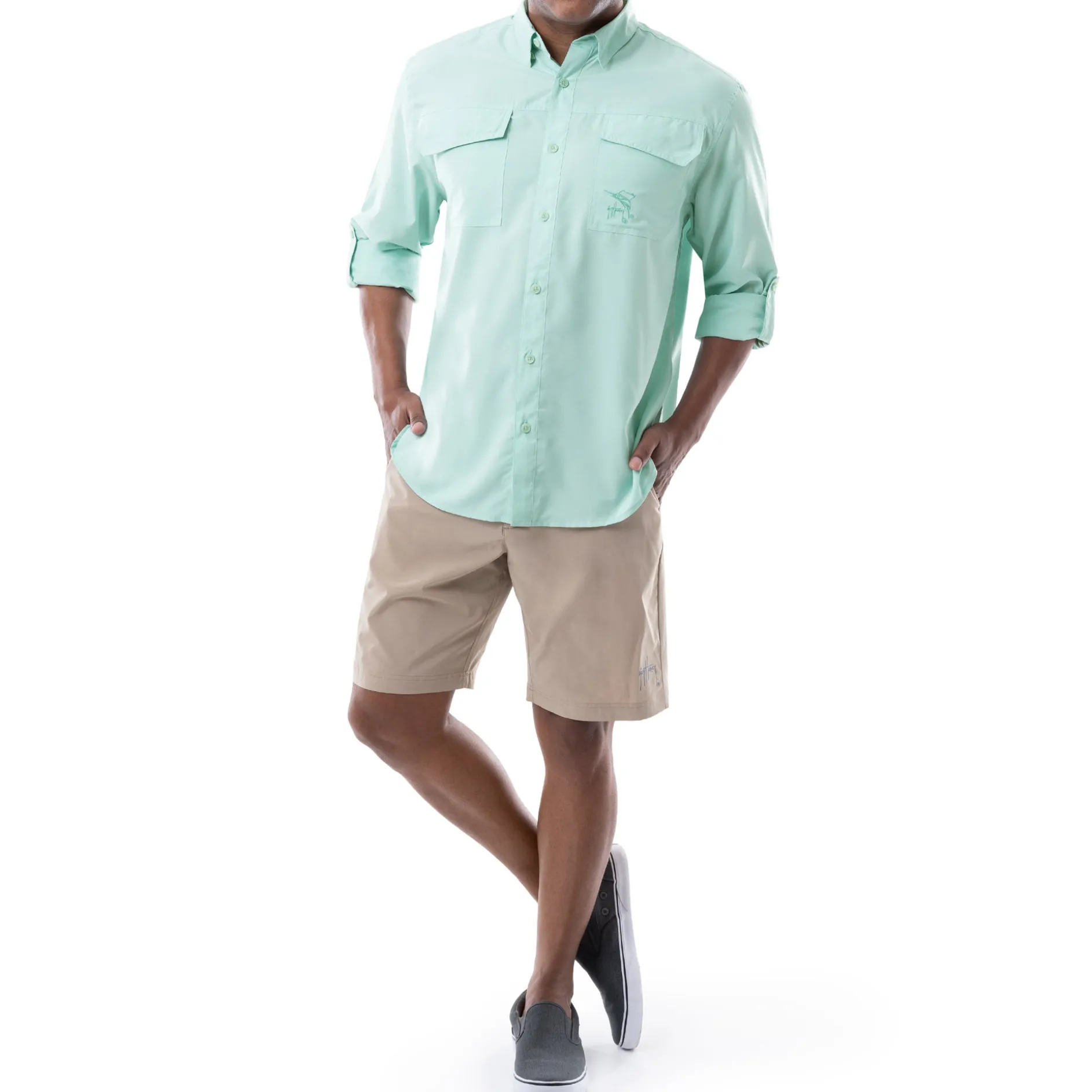 Men's Long Sleeve Heather Textured Performance Fishing Shirt
