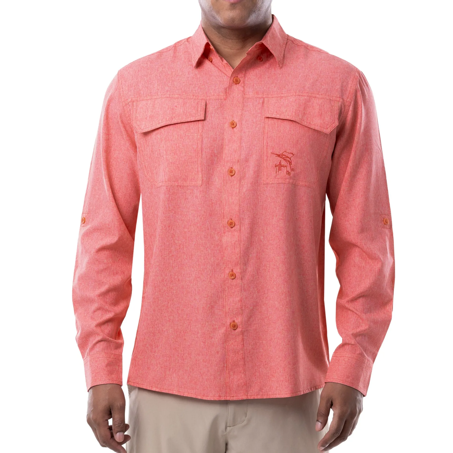 Men's Long Sleeve Heather Textured Performance Fishing Shirt