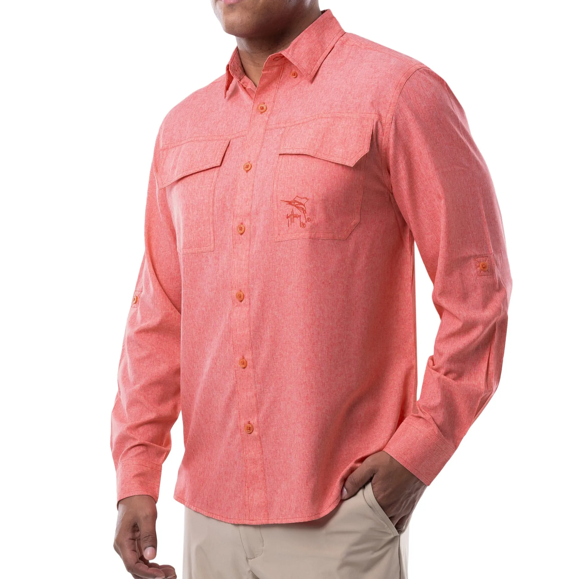 Men's Long Sleeve Heather Textured Performance Fishing Shirt