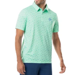 Men's Short Sleeve Green Printed Performance Polo Shirt