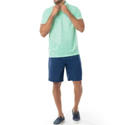 Men's Short Sleeve Green Printed Performance Polo Shirt