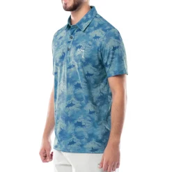Men's Short Sleeve Urban Palms Blue Printed Performance Polo Shirt